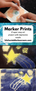 Marker Prints -Marker prints are one of those projects that would make an innocent bystander think that you, the teacher, really know what you're doing.  Don't worry- no technical skill or extensive knowledge required.  Marker prints are easy and the kids think they are magical.