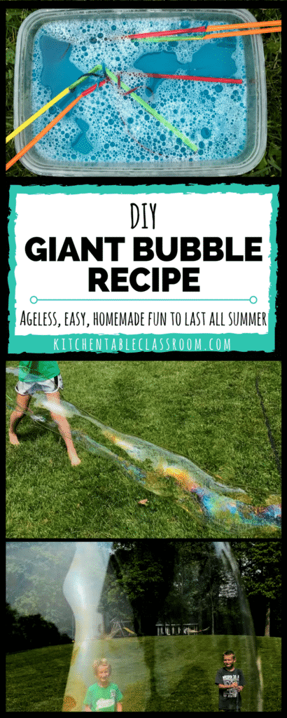This bubble recipe takes blowing bubbles to the next level. These bubbles result in a whole body activity that calls for standing, moving, and playing!  