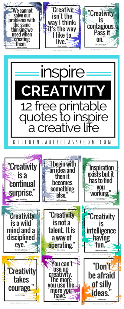 Creative thinking changes the way we see the world and view everyday problems. Use these free creativity quotes to inspire a creative mindset in your kids!