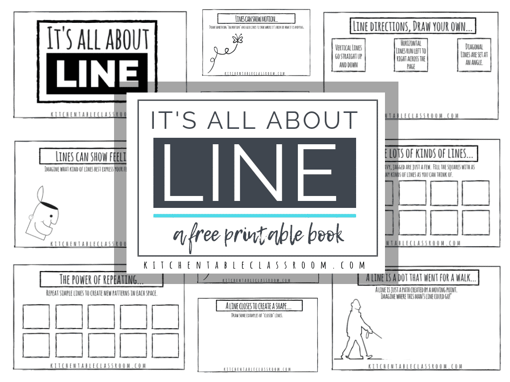 Use this free printable book to introduce your kiddos to the element of line. Discuss types of lines, how lines can show emotion, & how artists use line!