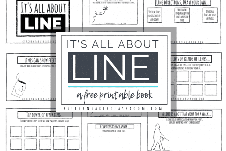 Use this free printable book to introduce your kiddos to the element of line. Discuss types of lines, how lines can show emotion, & how artists use line!
