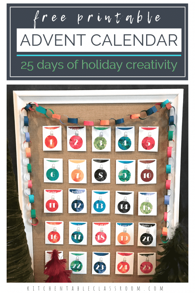 Make your own advent calendar with this free printable. This DIY advent calendar will encourage creativity by providing a prompt, project, or activity!