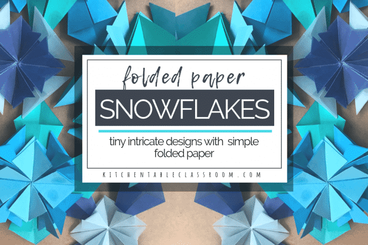 Learn a few simple paper folds to make beautiful folded paper snowflakes. Use as snowflake ornaments or adorn a card. SO pretty and all you need is paper!