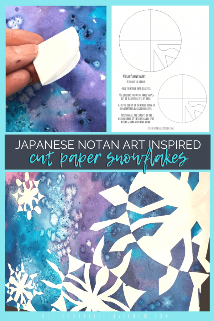 These cut paper snowflakes are inspired by Japanese notan art. Use the free printable snowflake template to get started today! 