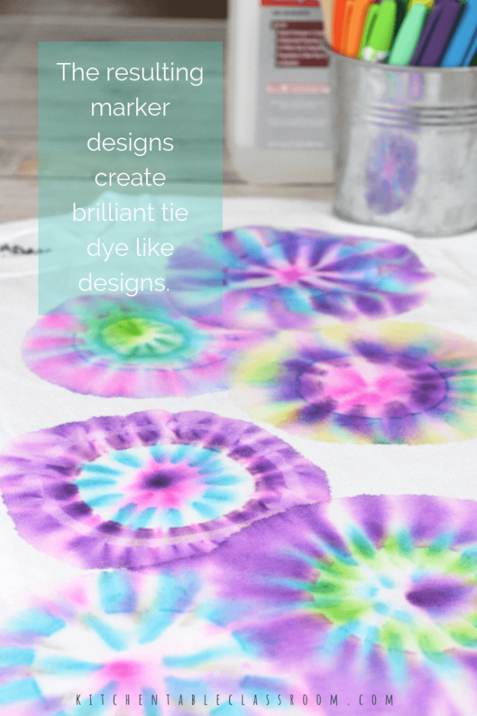 Use permanent markers & rubbing alcohol to create beautiful bursts of color on fabric. This Sharpie tie dye process is perfect for decorating t-shirts!
