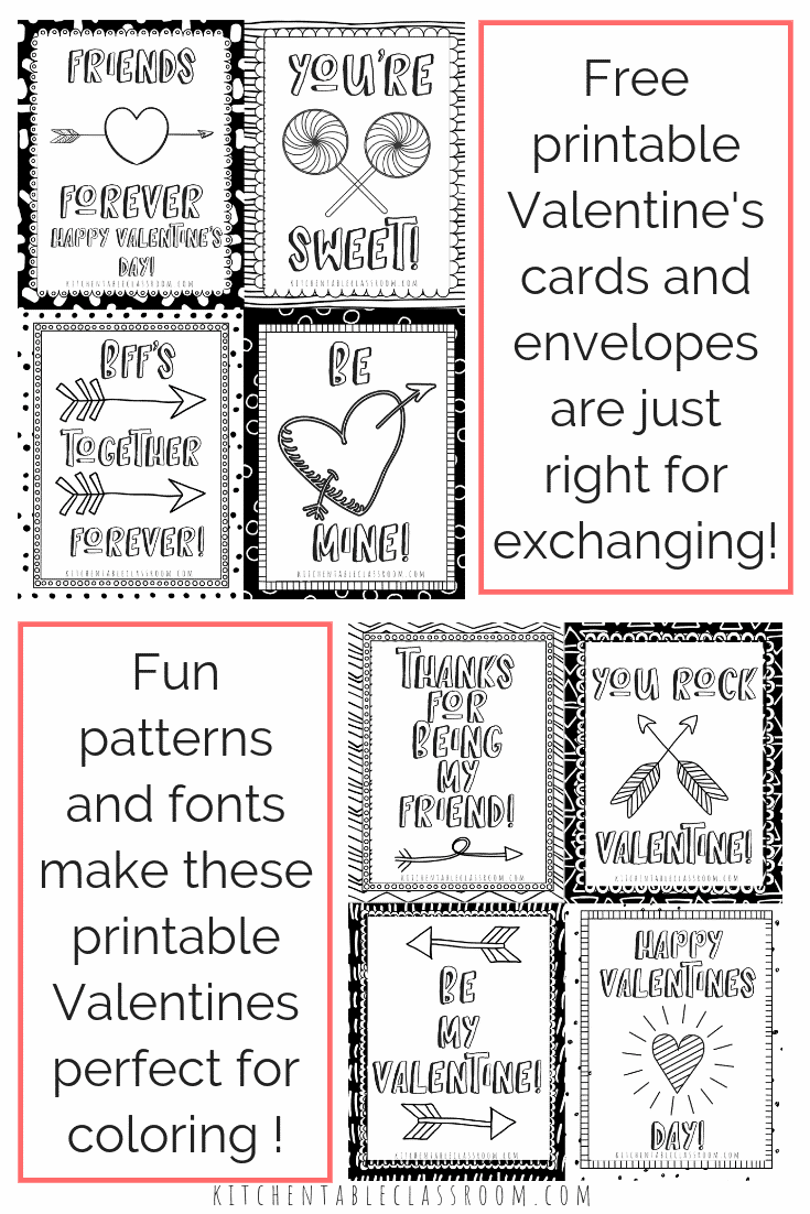 Printable Valentine Cards to Color - The Kitchen Table Classroom