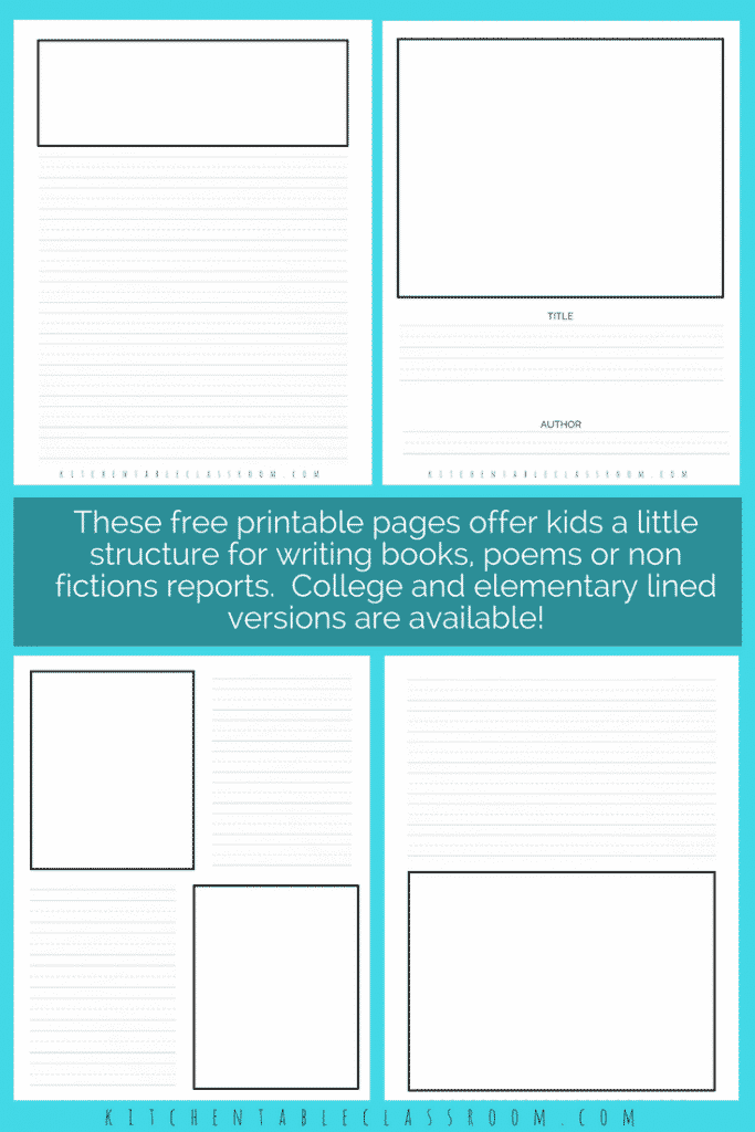 Twenty different versions of lined paper to print! Combine writing & drawing with this lined paper for kids that has a spot for drawing on every page!