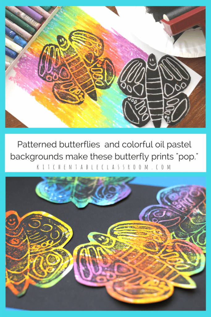 These bright butterfly prints start with a free printable template. Choose printing ink or a marker printmaking method to add color to your butterfly print!
