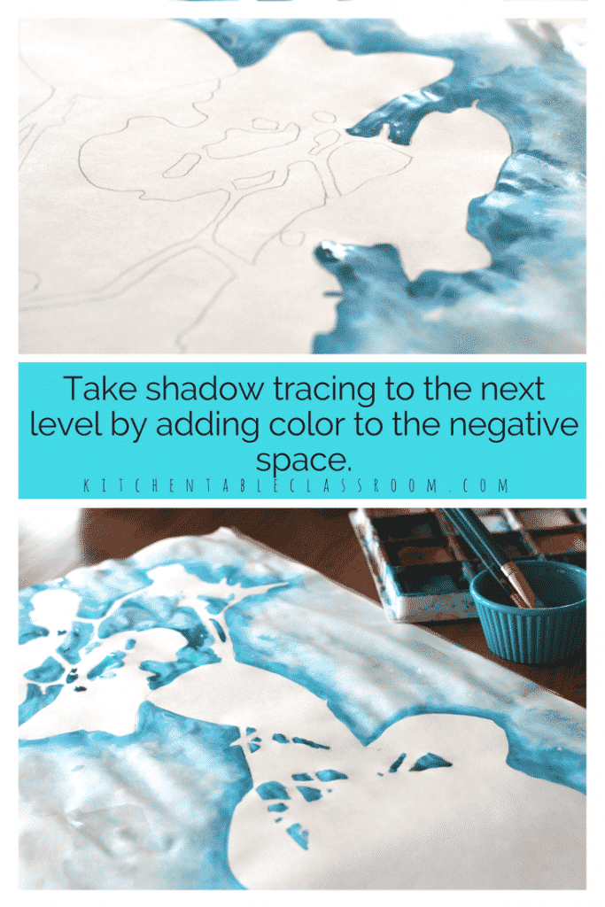 Shadow drawing is an awesome art process for young artists of any age.  Considering shapes and positive & negative space are all part of making shadow art!