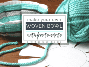 Create this woven bowl using the free printable template, a paper plate, & yarn. This is a great elementary / middle school art lesson to introduce weaving.