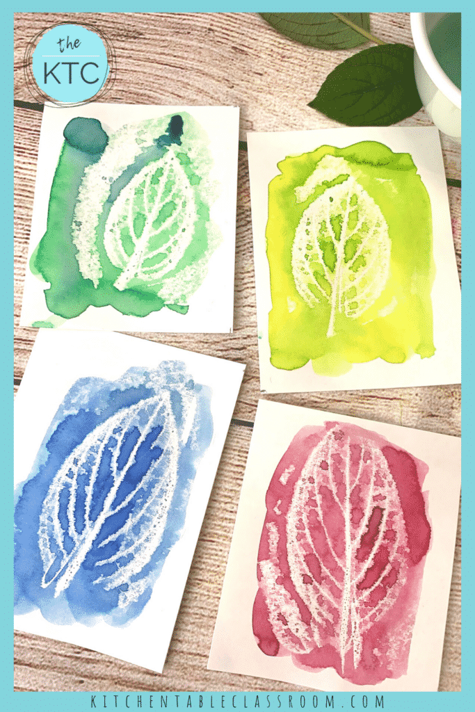 White crayon and watercolor bring a new twist to this old fashioned leaf rubbing craft