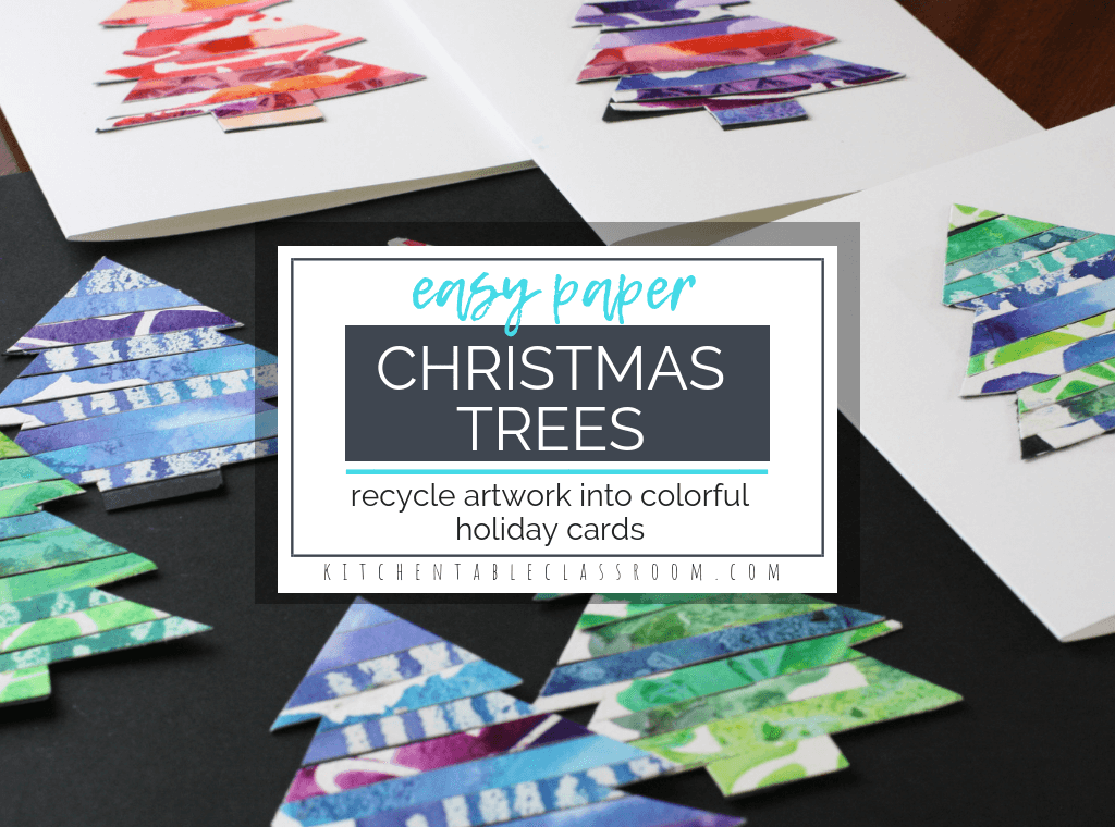 Recycle your kid's own artwork to make this colorful paper Christmas tree craft. Make your own personalized Christmas cards with this easy holiday craft!