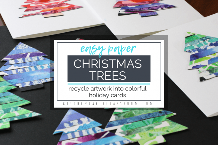 Recycle your kid's own artwork to make this colorful paper Christmas tree craft. Make your own personalized Christmas cards with this easy holiday craft!