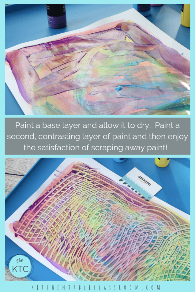Recycle an old credit card or gift card to make this DIY paint scraper for kids. Create interesting textures & patterns with this easy process art activity!