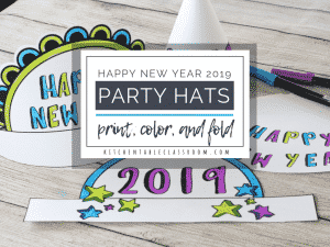 Printable templates for New Year's party hats make an easy and fun New Year's craft for kids. Print, color, fold, and wear!