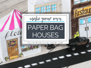 A few folds of a paper bag and you get these pop up, three dimensional houses. Making is just the beginning of the fun with this paper bag craft. Now play!