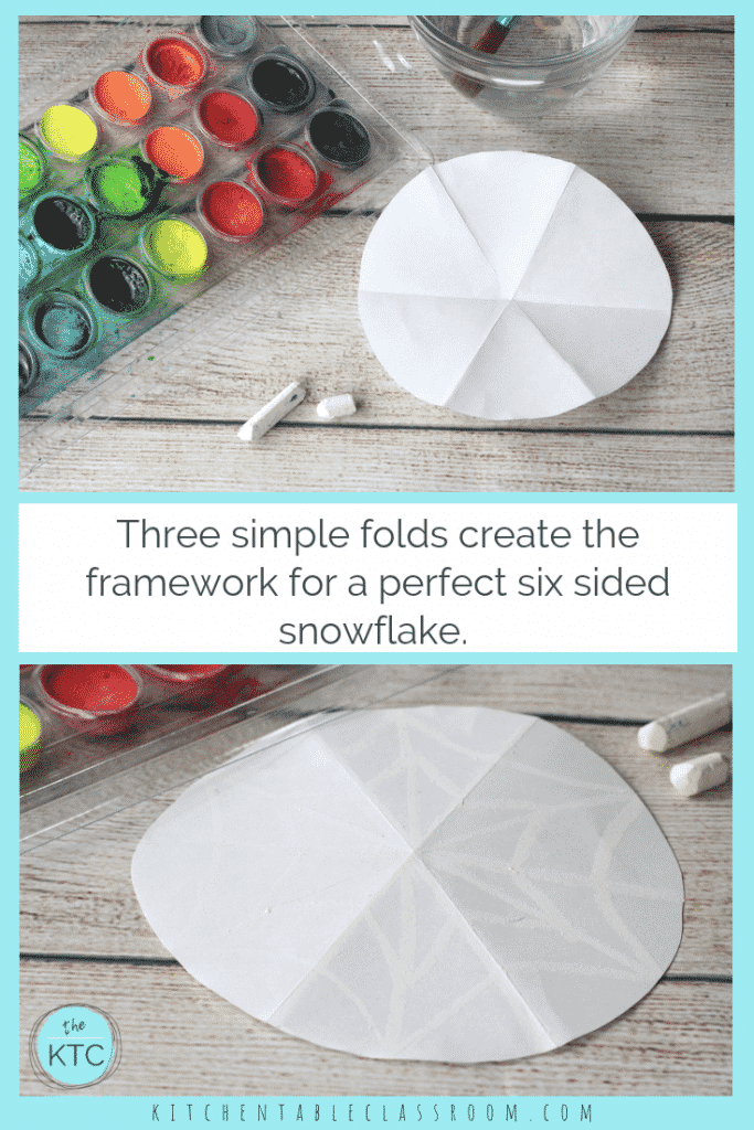 These pretty snowflake designs are easy to draw thanks to this simple fold & draw method. They perfectly showcase the oil pastel & watercolor resist method.