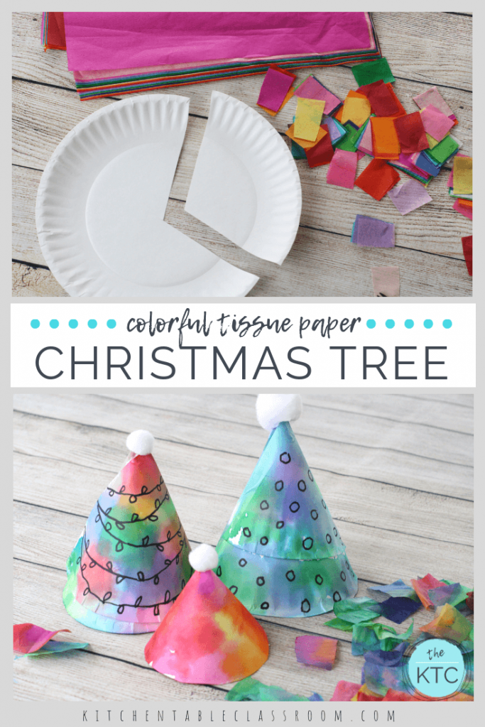 These tissue paper Christmas trees are a fast & easy Christmas craft for any age. Make a Christmas tree from a paper plate & add color with tissue paper!