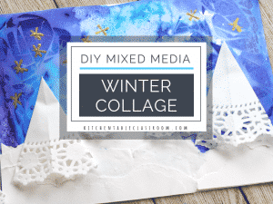 This mixed media winter scene painting and collage brings together simple art techniques and materials for a unique and colorful winter painting!