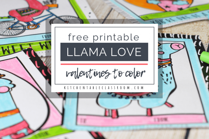 These llama Valentines are perfect for the llama obsessed. These free printable Valentines cards to color are ready to cut, color, & give! SImple!