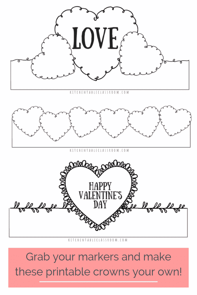 Use marker or crayon to add color to these free printable Valentine's Day headbands and you've got a Valentine's Day craft kids can wear! 