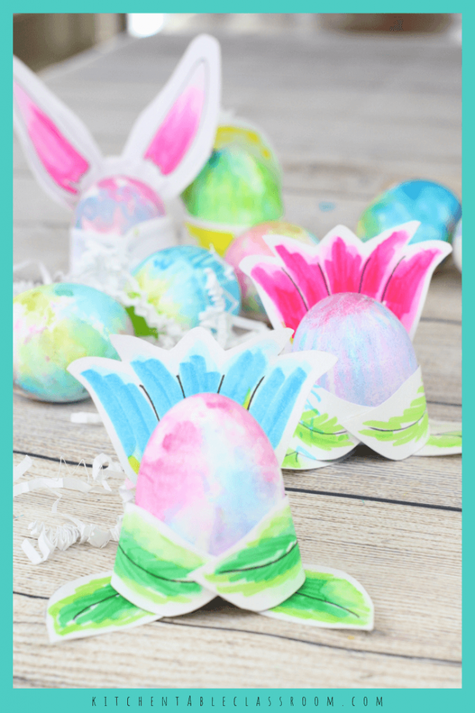 This set of three printable Easter egg holders is ready for your child to cut & decorate. A bunny, chick, & flower template will hug your Easter eggs!