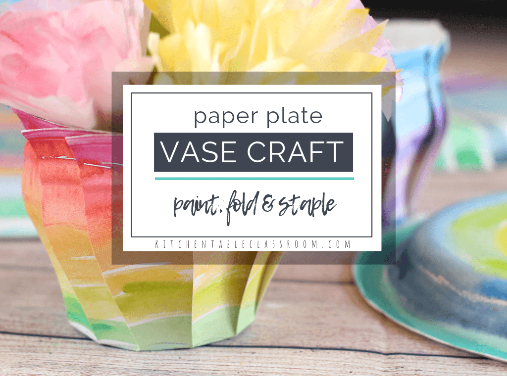 This pretty paper vase craft starts with a colorful painted paper plate and with a few cuts & staples turns it into a paper vase perfect filling or gifting.