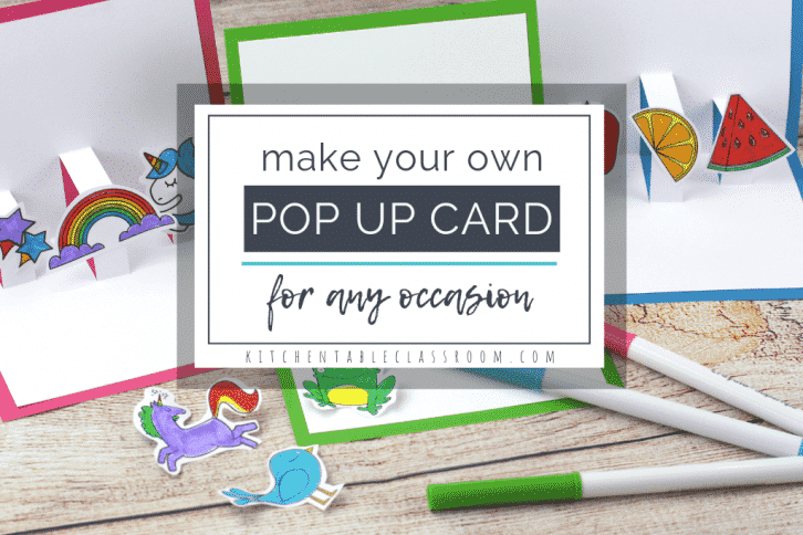 Build your own 3D card with this free pop up card template. Personalize a DIY pop up card with printable illustrations or add your own for any occasion!