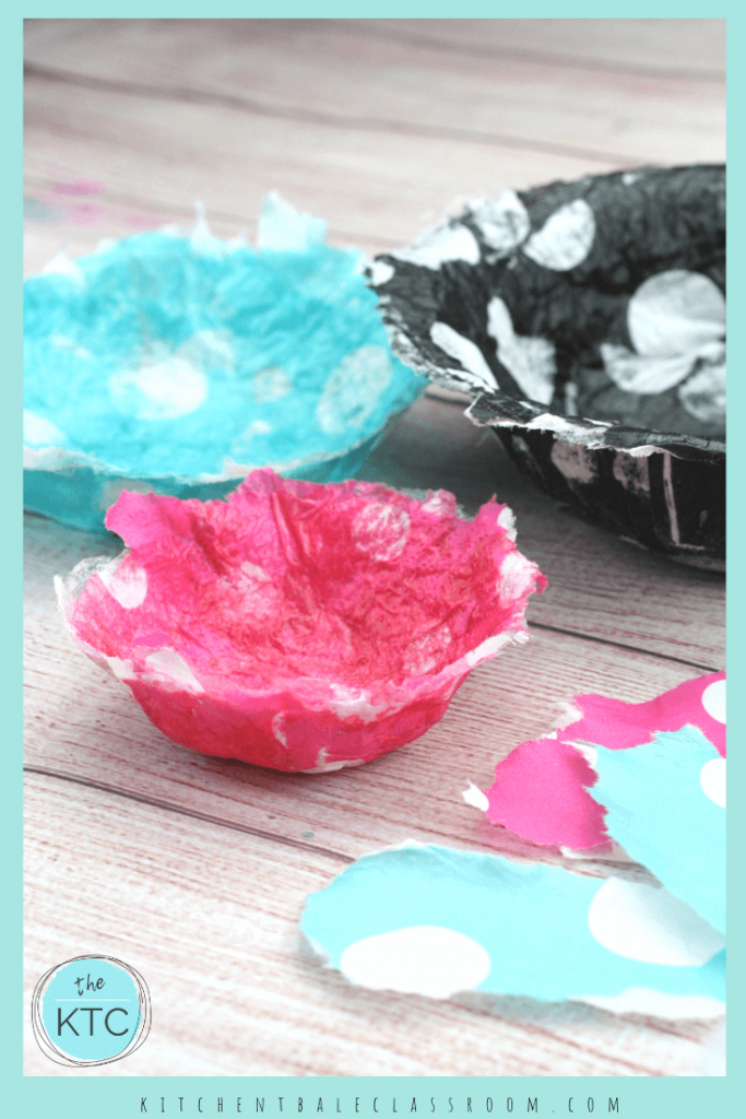 These easy paper mache bowls come together quickly and with a super fun pattern thanks to an unlikely supply list! Napkins to create an unexpected pop!