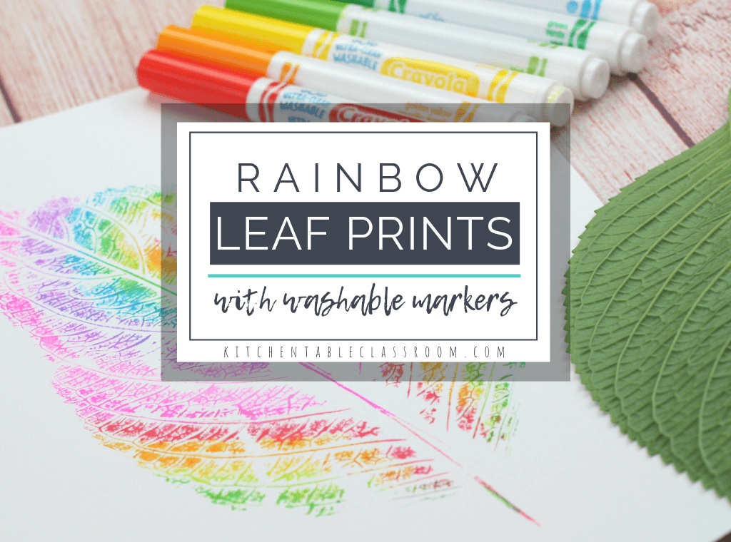 Use washable markers to create these colorful rainbow leaf prints. This is an easy rainbow craft perfect for introducing the colors of the rainbow! #rainbow