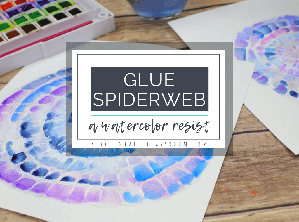 Draw a glue spiderweb using a popular cookie decorating technique as inspiration. Then add a bright splash of color with a watercolor wash! #spiderweb