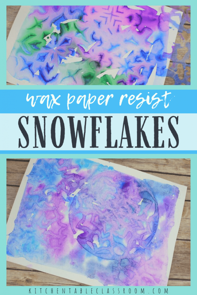 Use cut paper snowflakes to leave detailed impressions in your wet on wet watercolor painting with this easy snowflake painting. #snowflakeart #papersnowflake