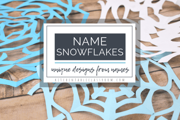 Try this twist on old fashioned cut paper snowflakes by making these fun name art paper snowflakes. This easy winter art project is simple and fun!