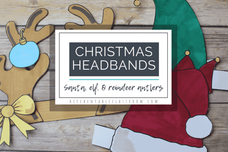 These Christmas hats print in black & white and are ready for your kiddos to add color & wear! Choose from a Santa hat, an elf hat, or a reindeer headband.