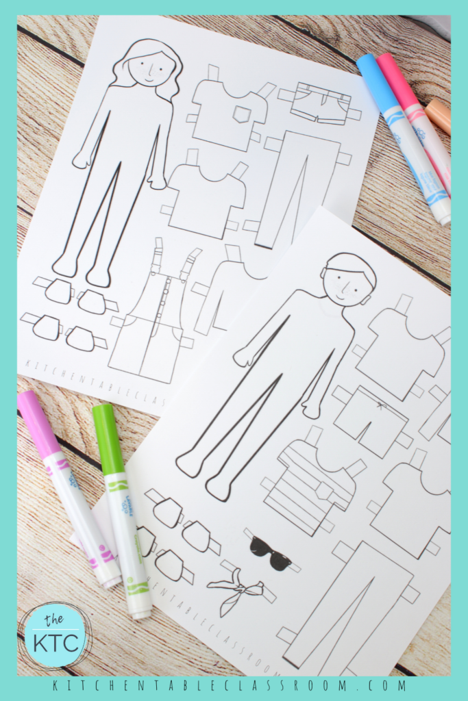printable paper doll templates- boy and girl dolls to color
