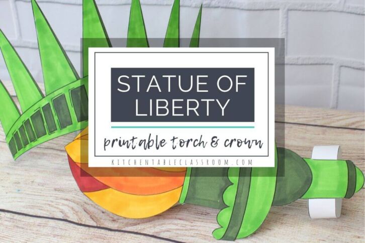 This printable Statue of Liberty crown and torch or ready for your kids to color and play!