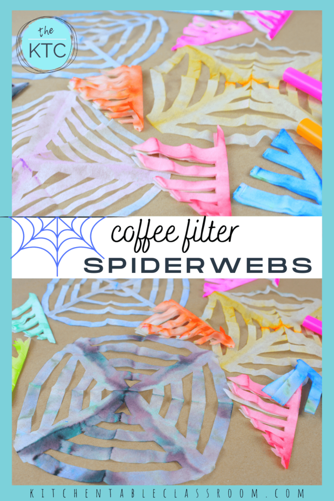 Colorful coffee paper spiderwebs get their color from washable markers.