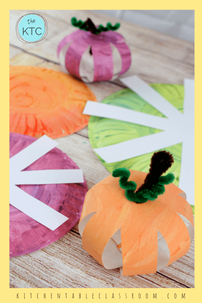 paper plate pumpkin craft with secondary color mixing exercise