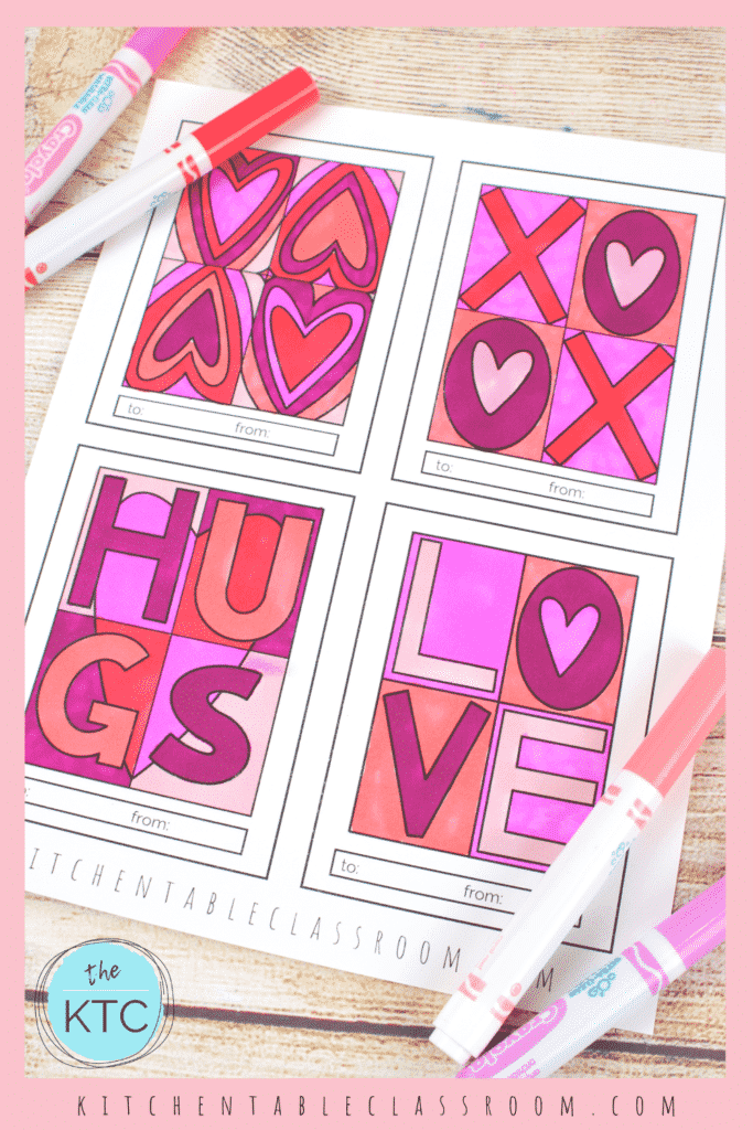 Pop art inspired Valentine's Day cards to color