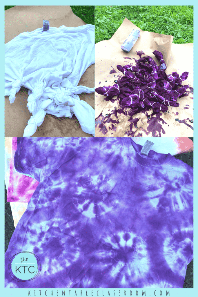 A bullseye tie dye pattern is easy to achieve with a few aptly placed rubber bands.