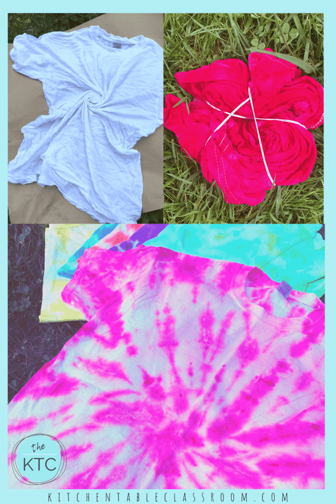 Twirl your fabric into a spiral to create your own custom spiral tie dye patterns.