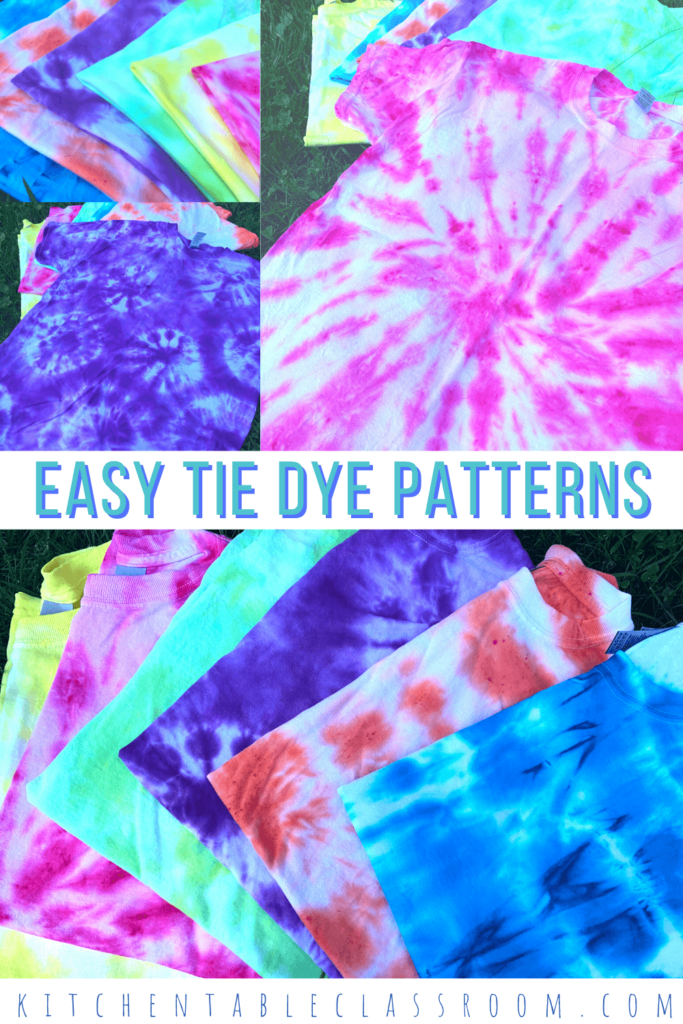 Five easy tie dye patterns make it easy to get started making your own tie dye designs on t-shirts and more.