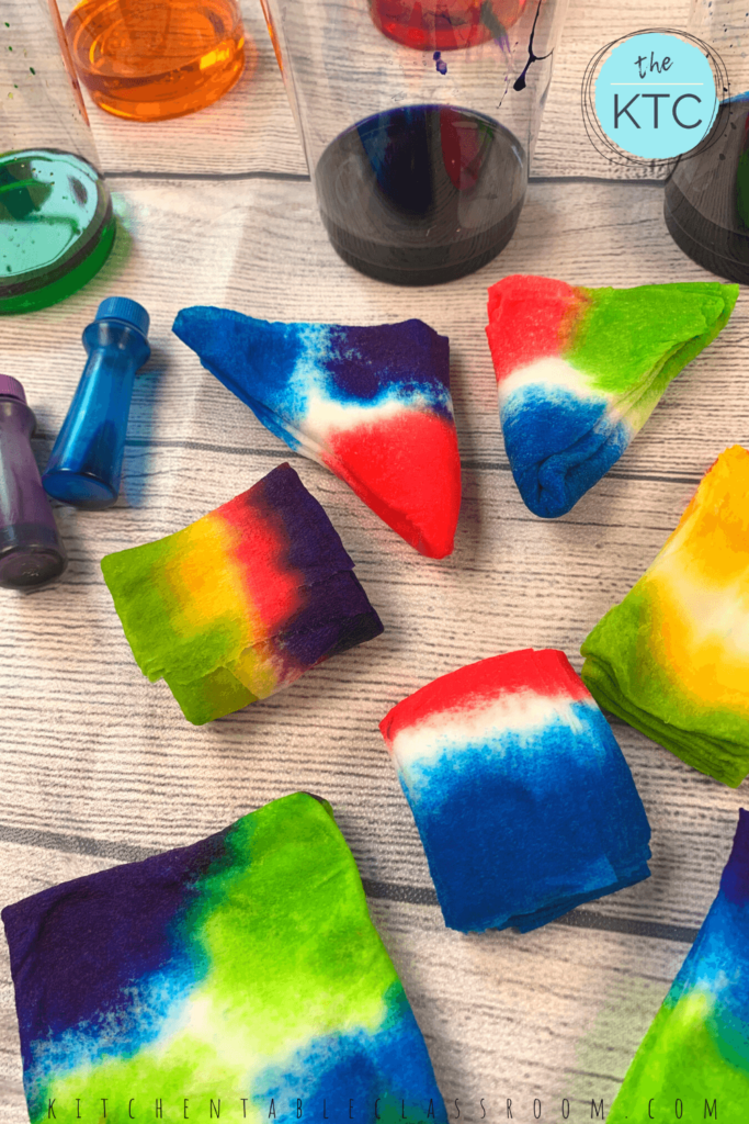 Create super bright tie dye using food coloring on paper towels!