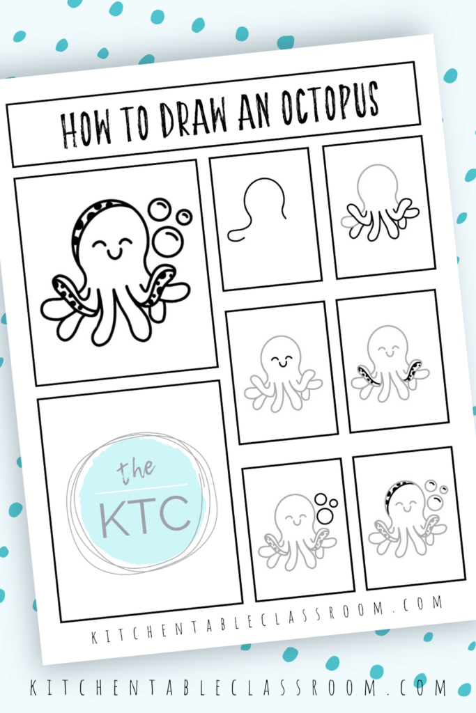 Learn how to drawn an octopus in six easy steps with this free printable drawing guide.