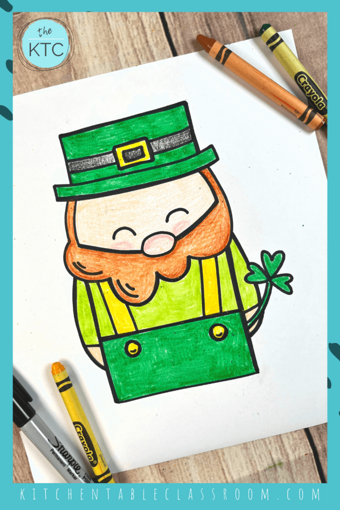 Follow along with this free printable drawing guide to learn how to draw a leprechaun.