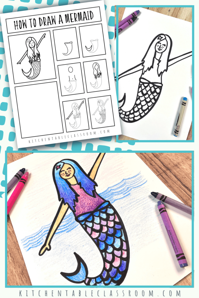 Learn how to draw a mermaid when you follow along with this free printable mermaid drawing guide for kids!