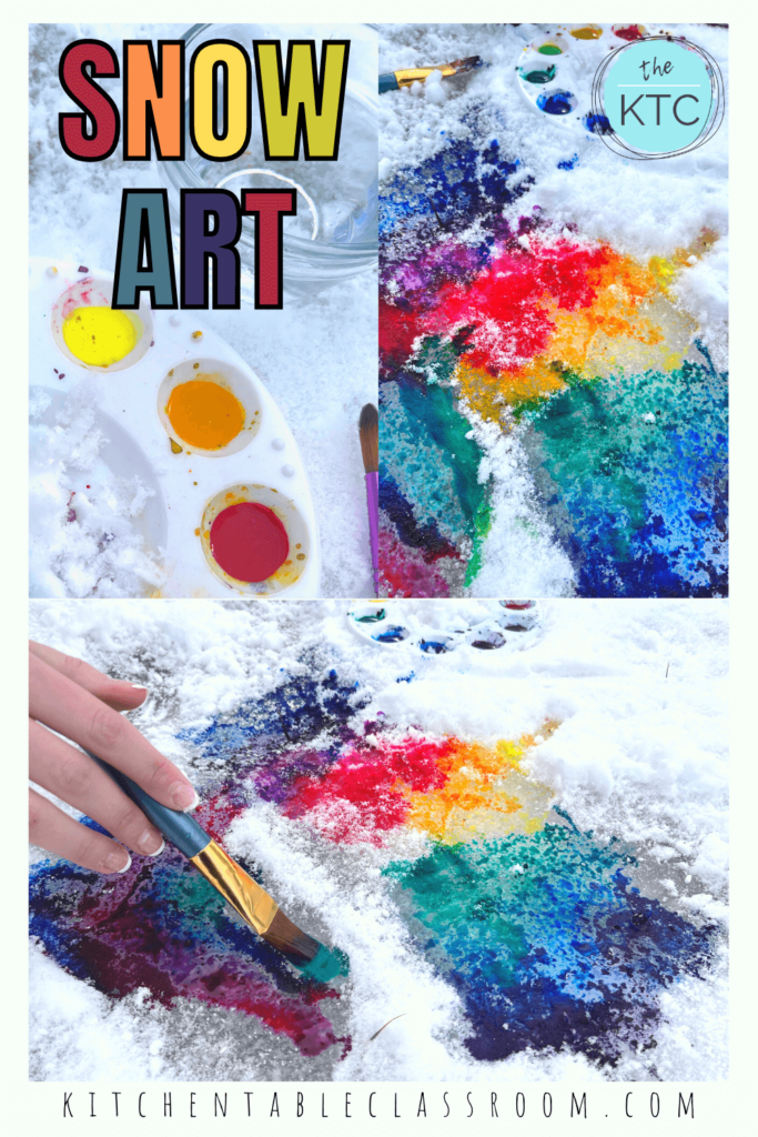 Painting on snow with watercolors is a great sensory art experience for winter time!