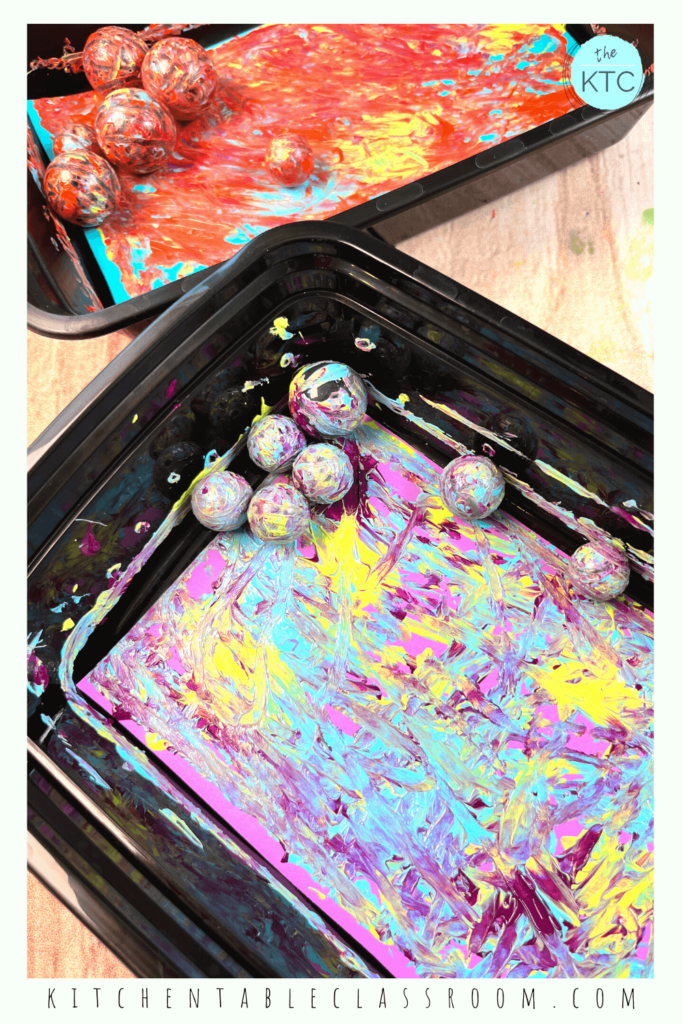 Try marble painting for a process art activity that uses both fine and gross motor skills!