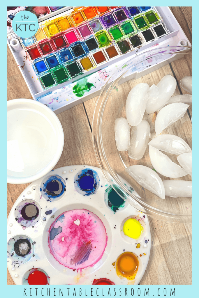 Watercolor paints and ice cubes make for a sun sensory art experience!