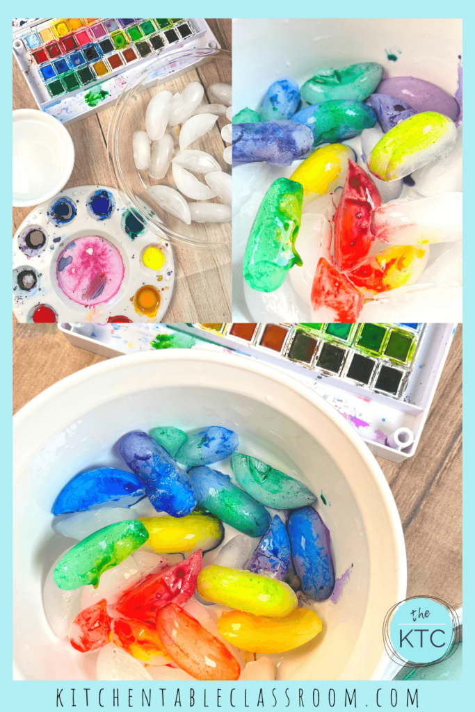 Painting on ice is a simple and easy sensory art experience.